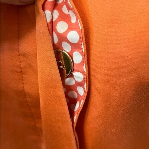 Etcetera Spring Trench Coat Coral with Gold Buttons and Polka Dot Lining - Picture 6 of 11